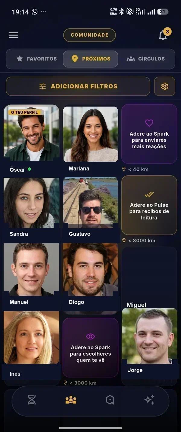 Pessoas perto de ti na app Agapone